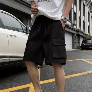 Solid Breathable Men's Cargo Short Pants, Lightweight Flap Pocket Loose Trendy S